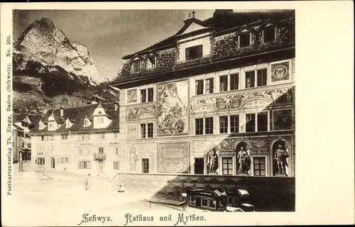 Ak Schwyz Stadt Schweiz, Rathaus und Mythen