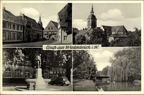 Ak Rheda Wiedenbrück Kreis Gütersloh, Kirche, Denkmal, Fluss