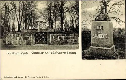 Ak Pyrzyce Pyritz Pommern, Ottobrunnen mit Bischof Otto von Bamberg Denkmal