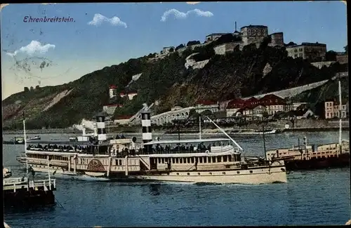 Ak Ehrenbreitstein Koblenz in Rheinland Pfalz, Festung, Salondampfer