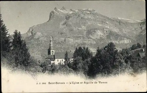 Ak Saint Gervais les Bains Haute Savoie, LeichterEglise et Aiguielle de Varens