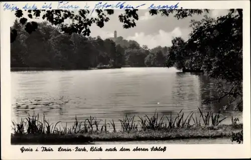 Ak Greiz in Thüringen, Leninpark, Blick zum oberen Schloss