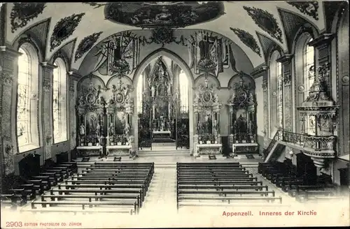 Ak Appenzell Kt. Appenzell Innerrhoden Schweiz, Inneres der Kirche