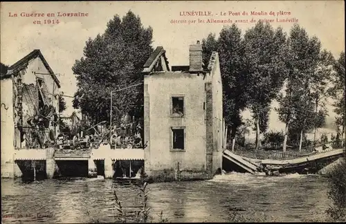 Ak Lunéville Lothringen Meurthe et Moselle, Le Pont du Moulin de platre