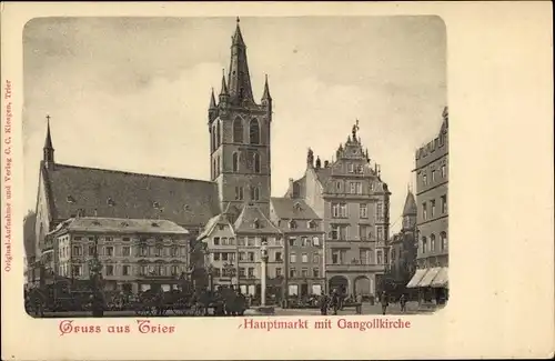 Ak Trier in Rheinland Pfalz, Hauptmarkt mit Gangollkirche