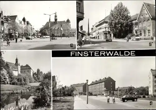 Ak Finsterwalde in Brandenburg, Am Markt, Thälmannstraße, Postamt, Schloss