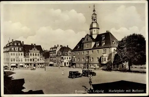 Ak Borna in Sachsen, Marktplatz m. Rathaus