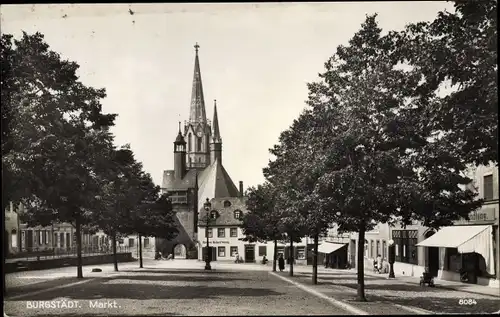 Ak Burgstädt in Sachsen, Markt, Kirche, Tor, Bäckerei Richard Wetzig