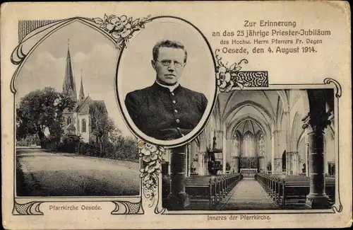 Ak Oesede Georgsmarienhütte Niedersachsen, Pfarrer Fr. Degen, Pfarrkirche, 25. Priester Jubiläum