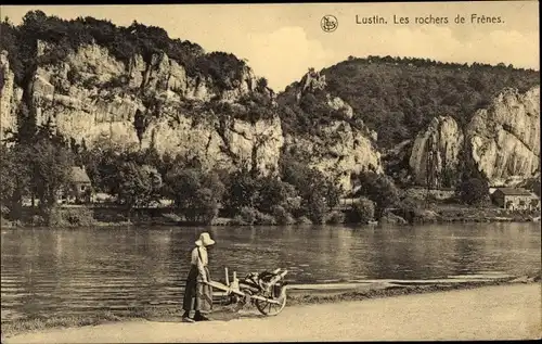 Ak Lustin Wallonien Namur, Les rochers de Frènes, Schubkarre