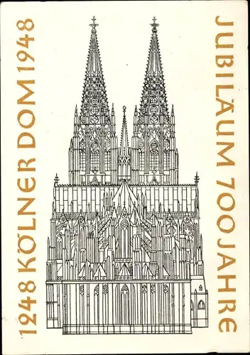 Künstler Ak Köln am Rhein, Kölner Dom, 700jh Jubiläum 1948