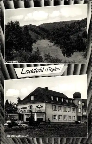 Ak Leuscheid Windeck im Rhein Sieg Kreis, Ortspartie, Westerwaldhaus