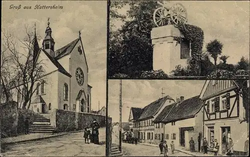 Ak Hattersheim, Kirche, Denkmal, Geschäft