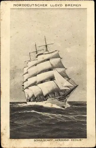 Künstler Ak Norddeutscher Lloyd Bremen, Schulschiff Herzogin Cecilie