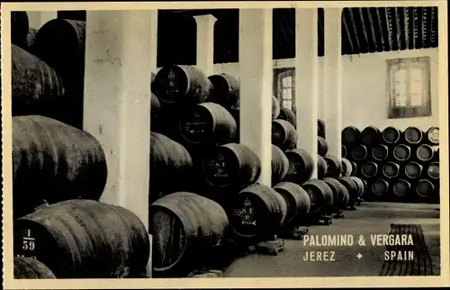 Ak Jerez de la Frontera Andalusien Spanien, Palomino & Vergara, Interior of a Bodega