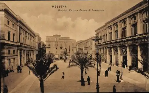 Ak Messina Sicilia Sizilien, Municipio Piazza e Camera di Commercio