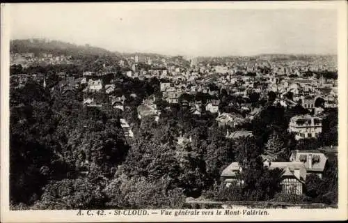 Ak Saint Cloud Hauts de Seine, Vue générale vers le Mont Valérin