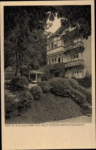 Ak Berchtesgaden in Oberbayern, Haus Minerva, Außenansicht, Parkpartie