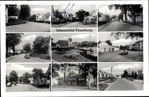 Ak Schenefeld in Schleswig Holstein, Straßenpartie, Kirche, Siedlung
