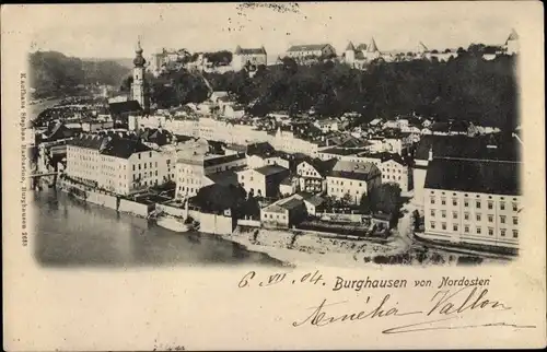 Ak Burghausen in Oberbayern, Panorama vom Ort von Nordosten aus