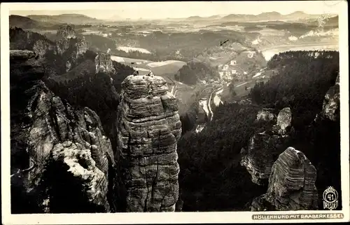 Ak Höllenhund mit Raaberkessel, Panorama, Felsen, Kletterer
