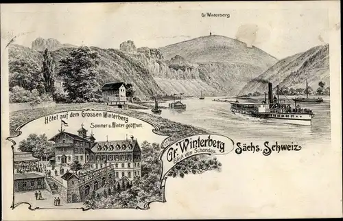 Litho Bad Schandau an der Elbe, Hotel auf dem Großen Winterberg