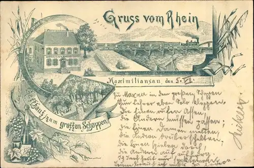Litho Maximiliansau Wörth Rheinland Pfalz, Gasthaus zum großen Schoppen