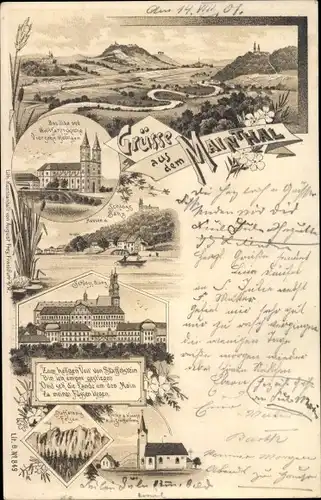 Litho Bad Staffelstein Lichtenfels Oberfranken, Basilika Vierzehnheiligen, Schloss Banz, Staffelberg