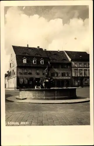 Ak Kölleda Thüringen, Markt, Brunnen, Geschäft Arthur Heyne