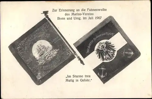 Wappen Ak Fahnenweihe des Marinevereins Bonn 1907, Segelschiff, Kaiserliches Banner