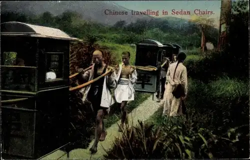 Ak China, Chinese travelling in Sedan Chairs, Sänftenträger