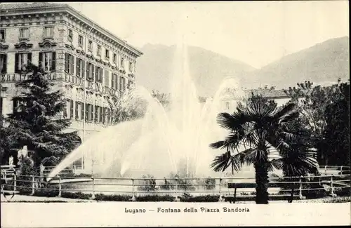 Ak Lugano Kt. Tessin Schweiz, Fontana della Piazza Bandoria