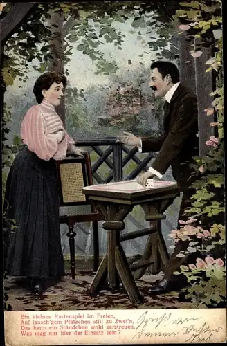 Ak Mann und Frau mit Spielkarten, Kartenspiel