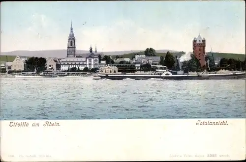 Ak Eltville am Rhein Hessen, Totalansicht, Rheinpartie, Dampfer