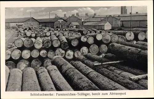 Ak Böhlitz Ehrenberg Leipzig in Sachsen, Schlobachwerke, Furniereichen Teillager, Abtransport