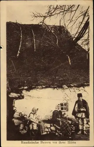 Ak Rumänische Bauern vor ihrer Hütte