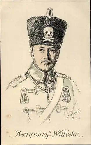 Künstler Ak Kronprinz Wilhelm von Preußen, Totenkopfhusar