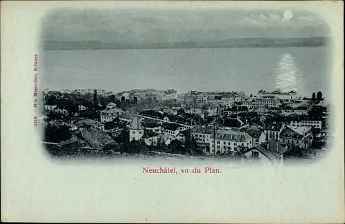 Mondschein Ak Neuchâtel Neuenburg Stadt, Vue du Plan