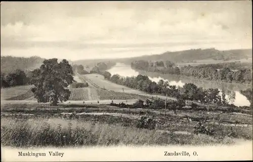 Ak Zandsville Ohio USA, Muskingum Valles, Landschaft, Fluss, Felder