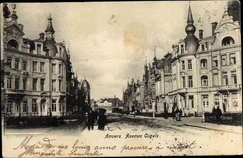 Ak Antwerpen Anvers Flandern, Avenue Cogels, piétons, bâtiments