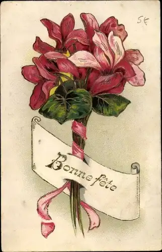 Litho Glückwunsch Geburtstag, Rosa Blüten