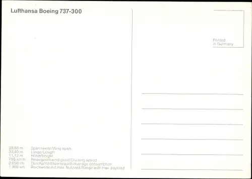 Ak Lufthansa Boeing 737-300 D-ABXT, Passagierflugzeug, Werbung
