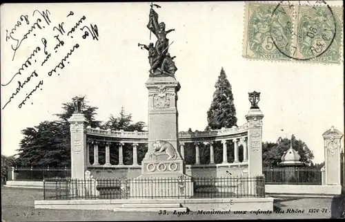 Ak Lyon Rhône, Monument aux enfants du Rhone, Denkmal