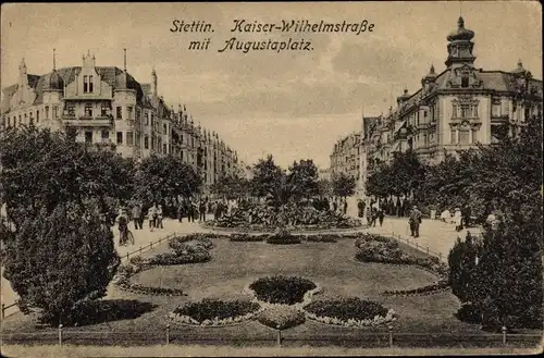 Ak Szczecin Stettin Pommern, Kaiser Wilhelm Straße m. Augustaplatz