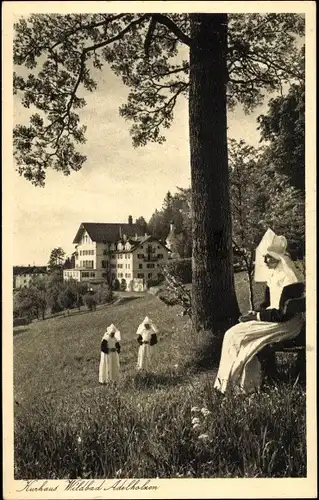 Ak Bad Adelholzen Siegsdorf in Bayern, Kurhaus Wildbach, drei Nonnen