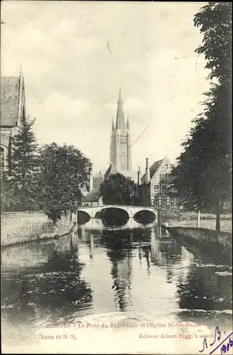 Ak Bruges Brügge Flandern Westflandern, Le Pont du Béguinage, Eglise Notre Dame