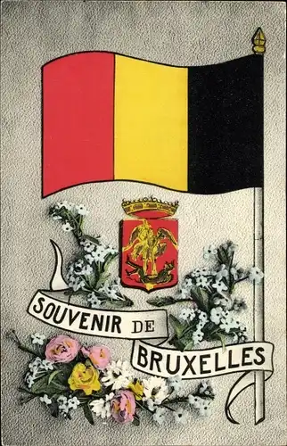 Wappen Ak Bruxelles Brüssel, Belgische Fahne, Blumen