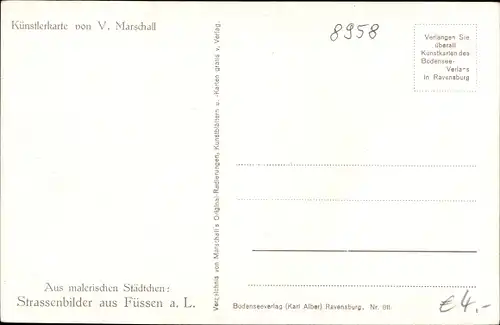 Künstler Ak Marschall, V., Füssen im Ostallgäu, Stadtpartien