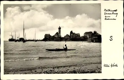 Ak Wasserburg am Bodensee Schwaben, Panorama mit Kajakfahrer