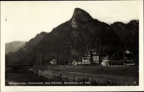 Ak Oberammergau in Oberbayern, Ammerbrücke, Haus Osterbichl, Marokohaus mit Kofel